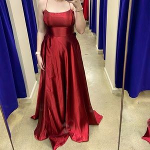 dark red prom dress w/beautiful lace back+never worn